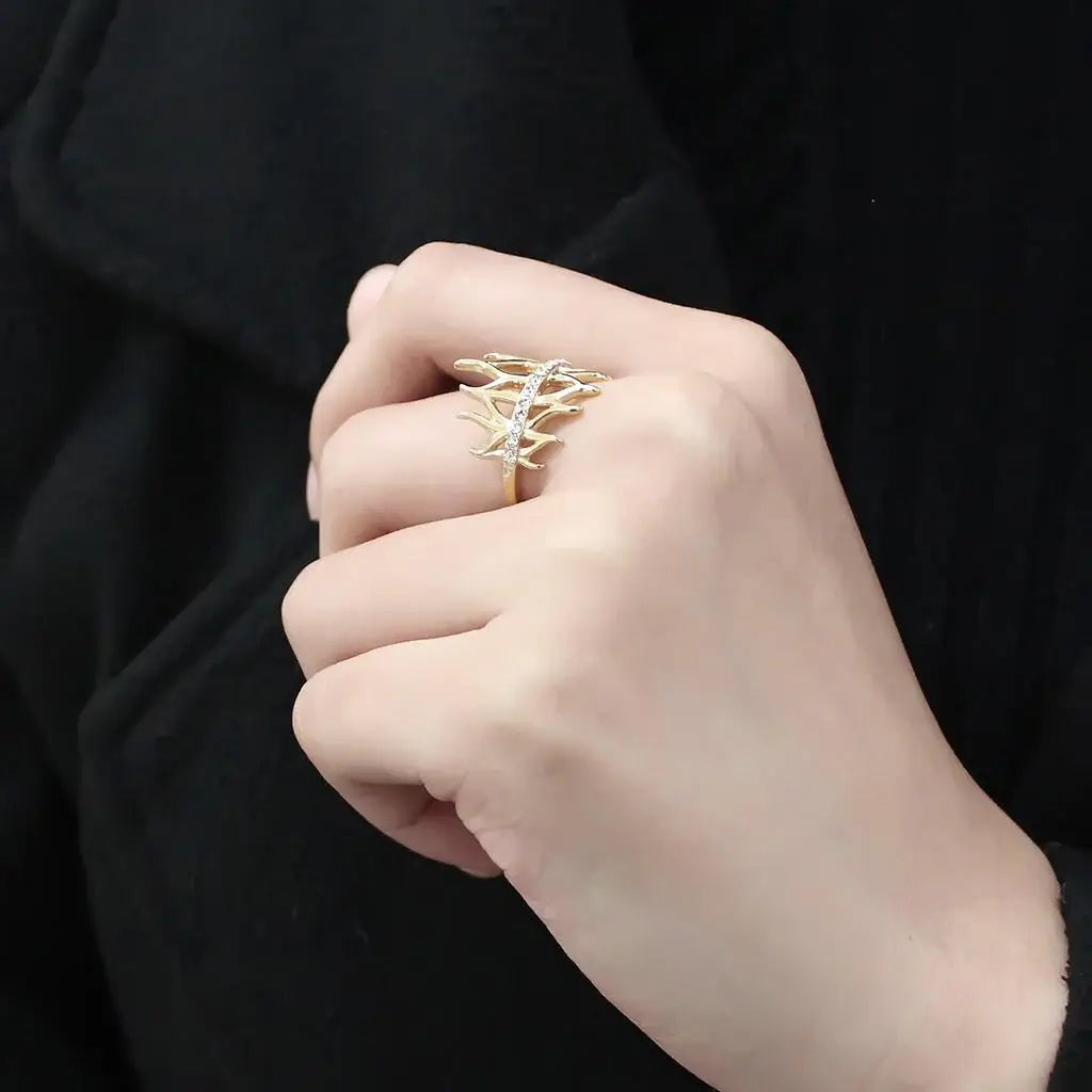 TK3595 - IP Gold(Ion Plating) Stainless Steel Ring with Top Grade Crystal in Clear - Alamode - Flyclothing LLC