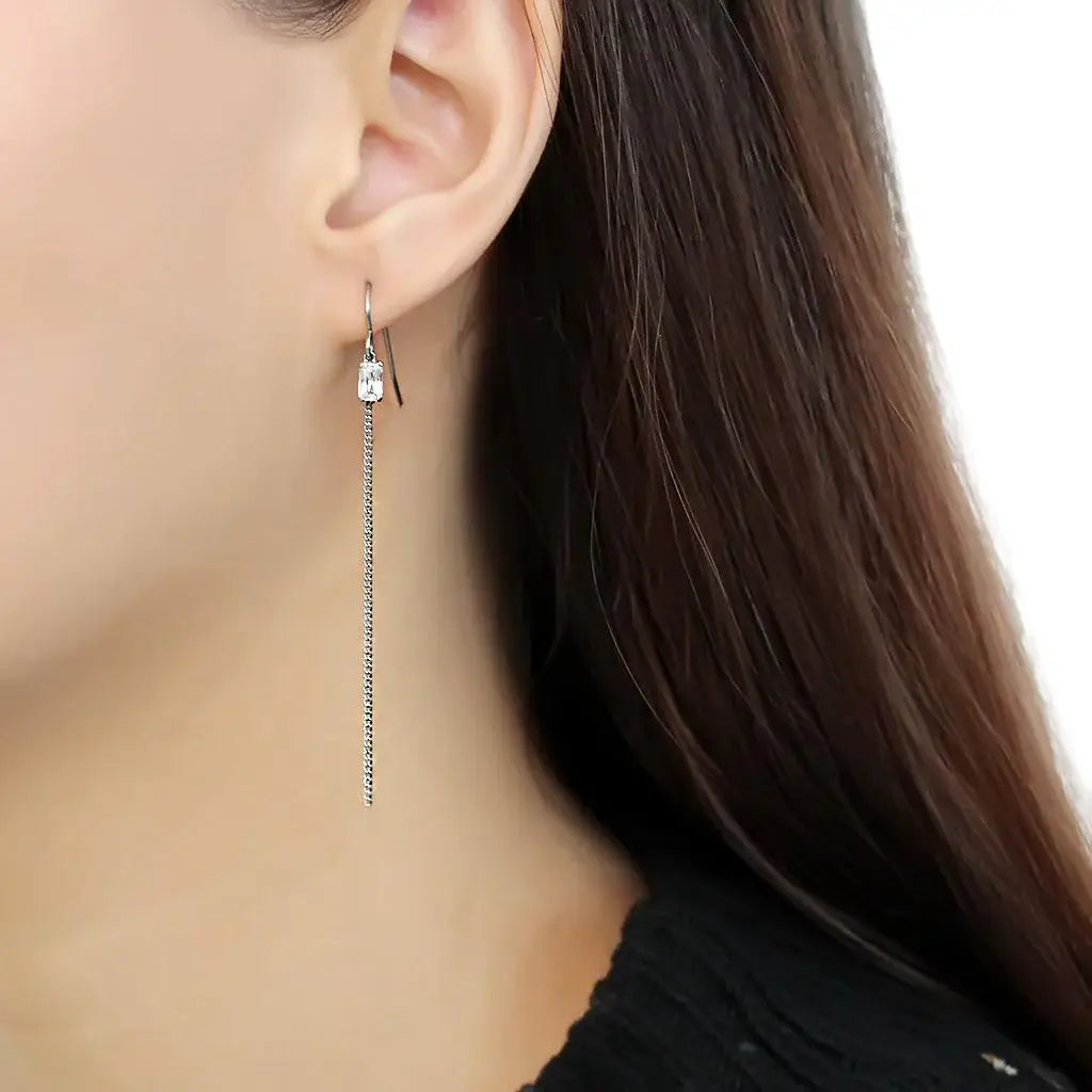 TK3599 - High polished (no plating) Stainless Steel Earrings with AAA Grade CZ in Clear - Alamode - Flyclothing LLC