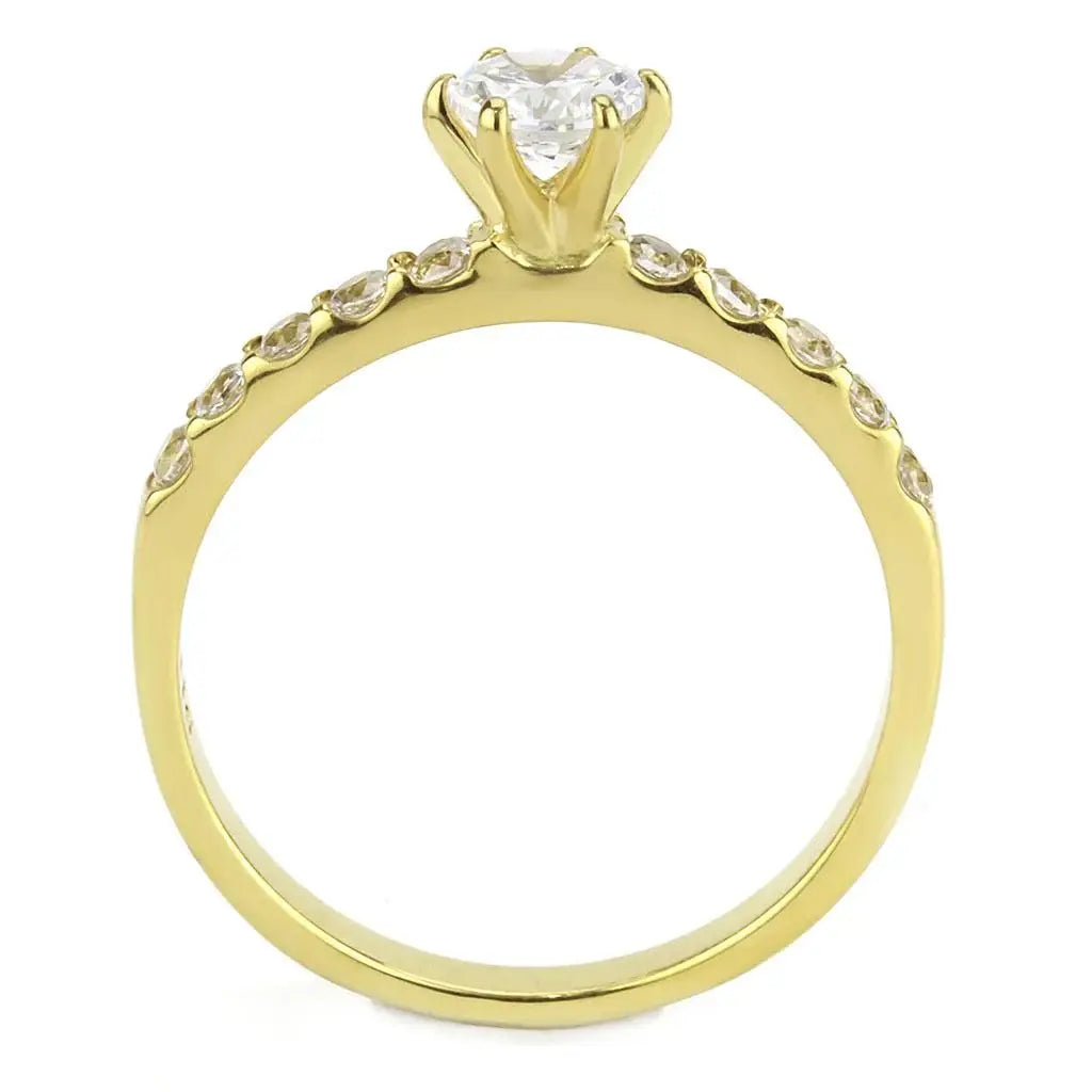 TK3605 - IP Gold(Ion Plating) Stainless Steel Ring with AAA Grade CZ in Clear - Alamode - Flyclothing LLC