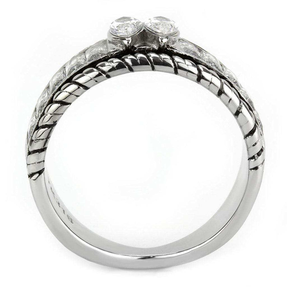 TK3606 - No Plating Stainless Steel Ring with AAA Grade CZ in Clear - Alamode - Flyclothing LLC