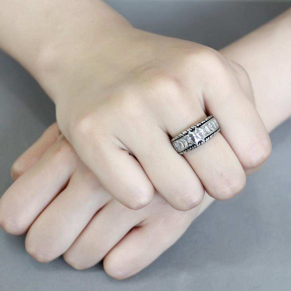 TK3606 - No Plating Stainless Steel Ring with AAA Grade CZ in Clear - Alamode - Flyclothing LLC