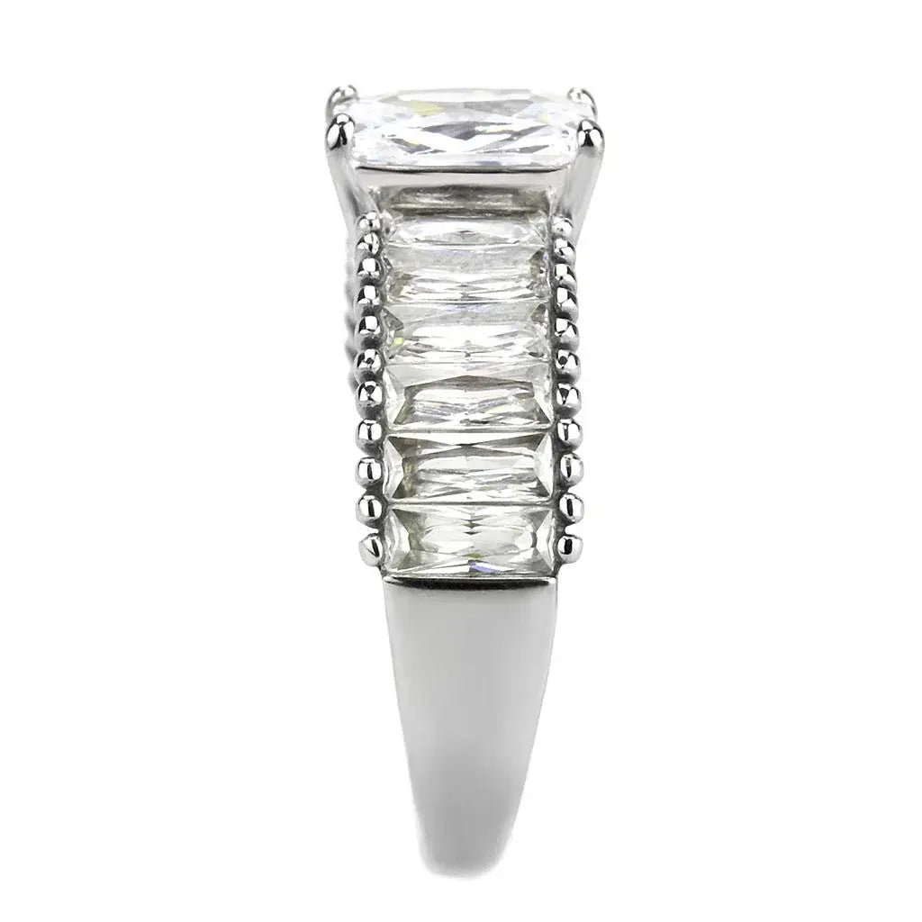 TK3608 - No Plating Stainless Steel Ring with AAA Grade CZ in Clear - Alamode - Flyclothing LLC