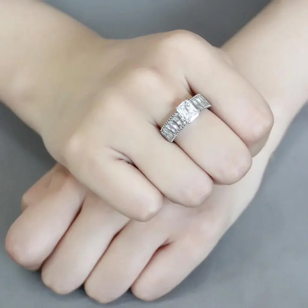 TK3608 - No Plating Stainless Steel Ring with AAA Grade CZ in Clear - Alamode - Flyclothing LLC
