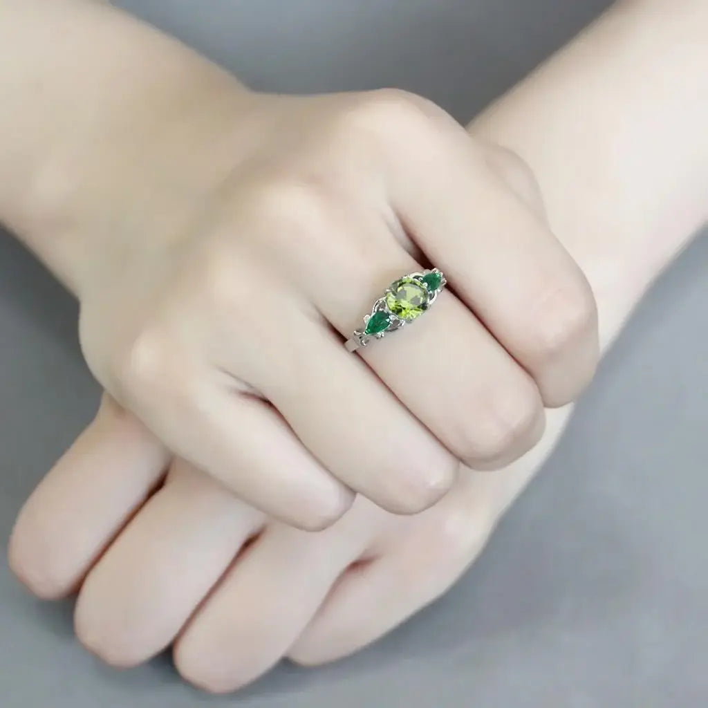 TK3610 - No Plating Stainless Steel Ring with Crystal in Peridot - Alamode - Flyclothing LLC