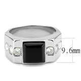 TK3615 - High polished (no plating) Stainless Steel Ring with Synthetic Onyx in Jet - Alamode