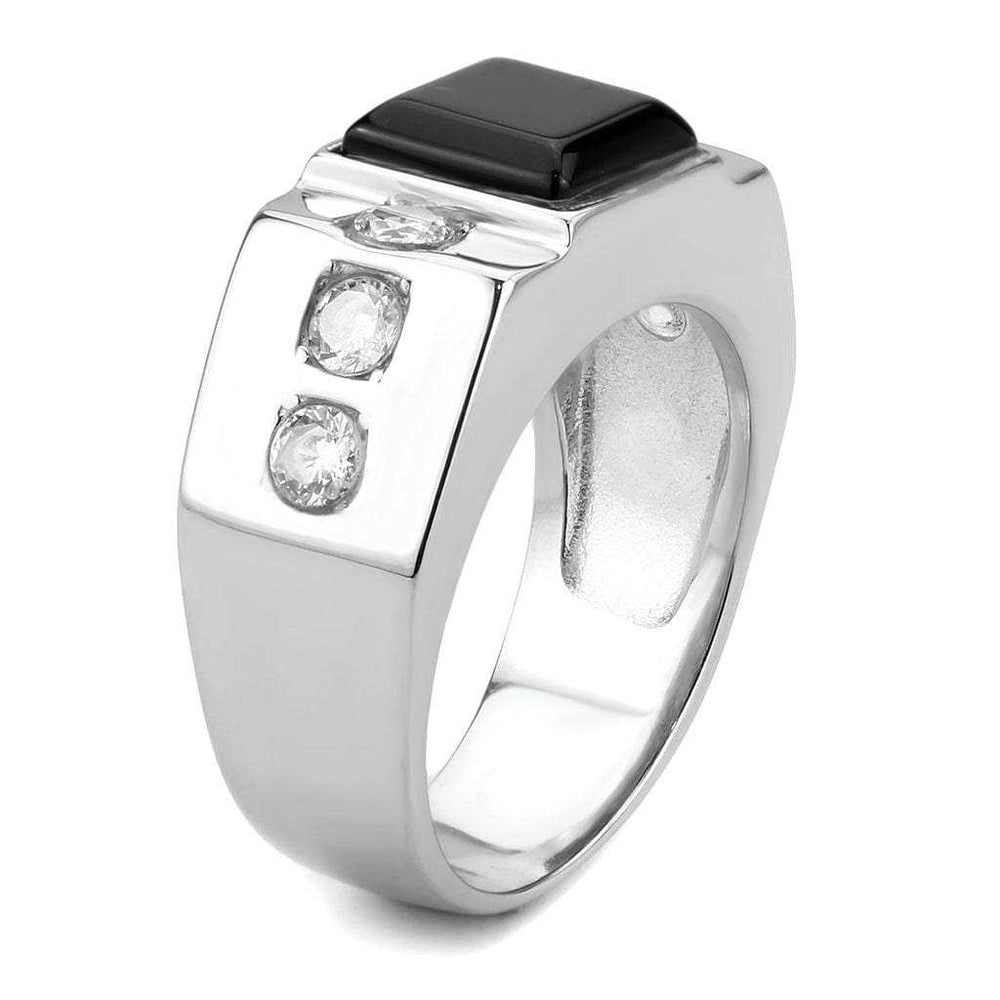 TK3615 - High polished (no plating) Stainless Steel Ring with Synthetic Onyx in Jet - Alamode - Flyclothing LLC