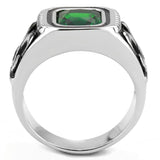 TK3616 - High polished (no plating) Stainless Steel Ring with Synthetic Synthetic Glass in Emerald - Alamode