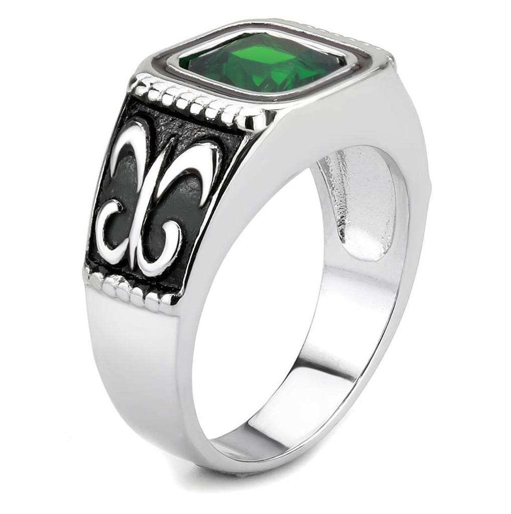 TK3616 - High polished (no plating) Stainless Steel Ring with Synthetic Synthetic Glass in Emerald - Alamode - Flyclothing LLC
