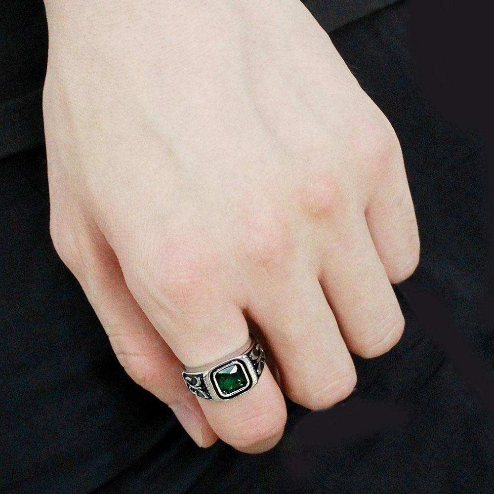 TK3616 - High polished (no plating) Stainless Steel Ring with Synthetic Synthetic Glass in Emerald - Alamode - Flyclothing LLC