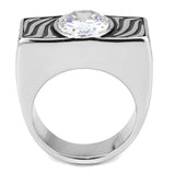 TK3620 - High polished (no plating) Stainless Steel Ring with AAA Grade CZ  in Clear - Alamode