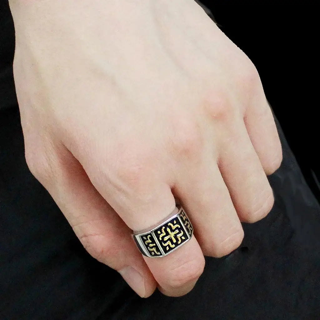 TK3622 - Two-Tone IP Gold (Ion Plating) Stainless Steel Ring with No Stone - Alamode - Flyclothing LLC