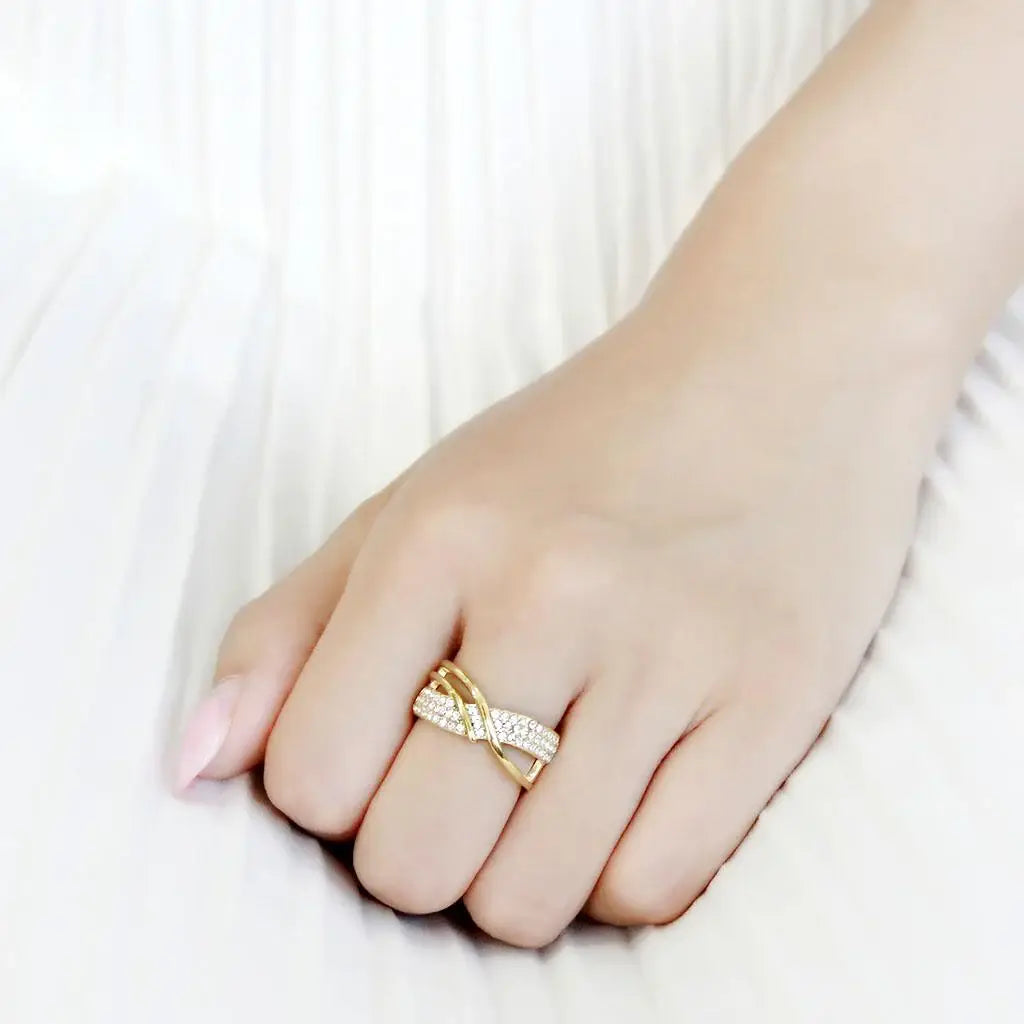 TK3632 - IP Gold(Ion Plating) Stainless Steel Ring with Top Grade Crystal in Clear - Alamode - Flyclothing LLC