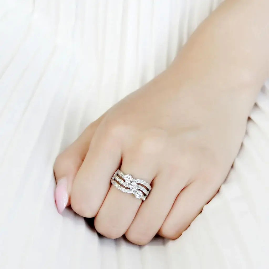 TK3633 - High polished (no plating) Stainless Steel Ring with AAA Grade CZ in Clear - Alamode - Flyclothing LLC