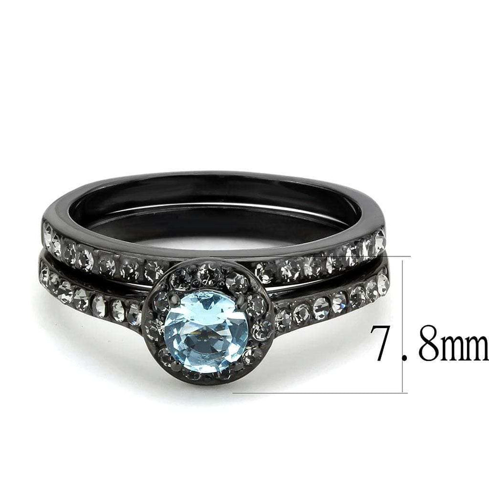 TK3634 - IP Black(Ion Plating) Stainless Steel Ring with Synthetic Synthetic Glass in Sea Blue - Alamode - Flyclothing LLC