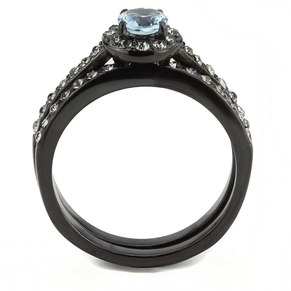 TK3634 - IP Black(Ion Plating) Stainless Steel Ring with Synthetic Synthetic Glass in Sea Blue - Alamode - Flyclothing LLC