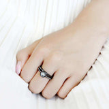 TK3634 - IP Black(Ion Plating) Stainless Steel Ring with Synthetic Synthetic Glass in Sea Blue - Alamode - Flyclothing LLC