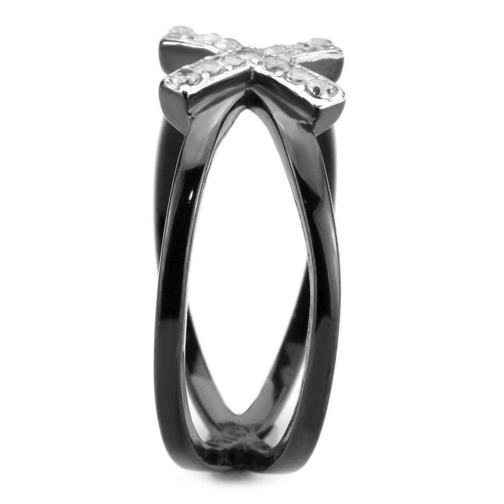 TK3635 - Two-Tone IP Black (Ion Plating) Stainless Steel Ring with AAA Grade CZ in Clear - Alamode - Flyclothing LLC