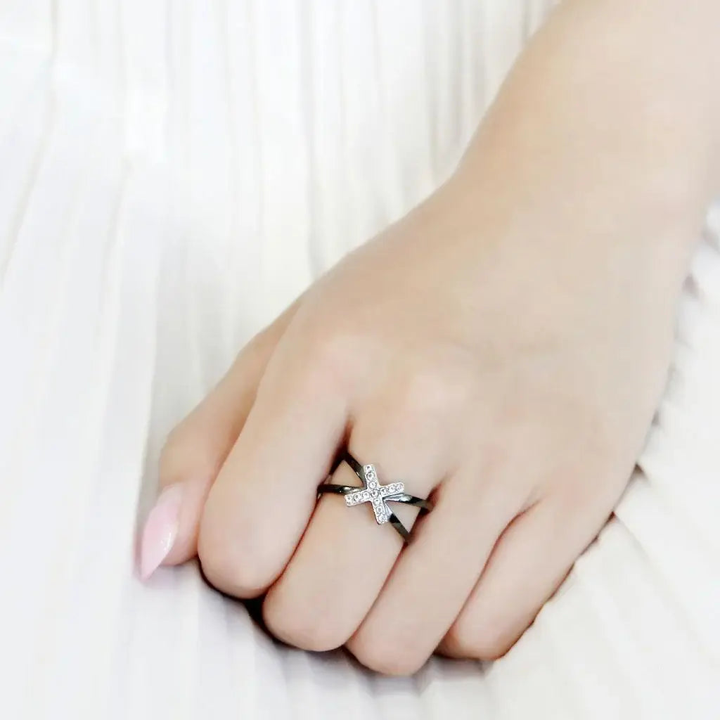 TK3635 - Two-Tone IP Black (Ion Plating) Stainless Steel Ring with AAA Grade CZ in Clear - Alamode - Flyclothing LLC