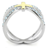 TK3636 - Two-Tone IP Gold (Ion Plating) Stainless Steel Ring with Top Grade Crystal  in Sea Blue - Alamode