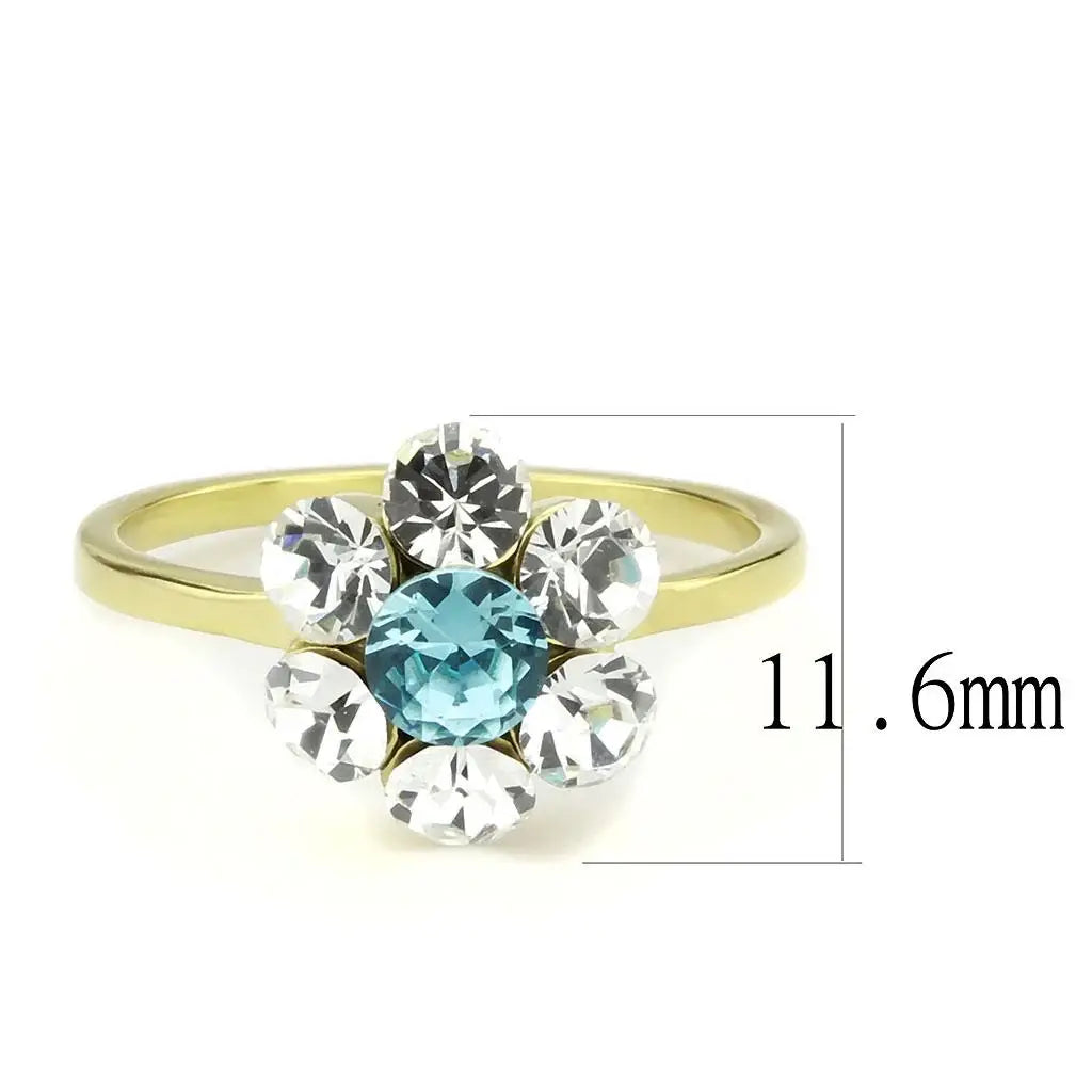 TK3642 - IP Gold(Ion Plating) Stainless Steel Ring with Synthetic Synthetic Glass in Sea Blue - Alamode - Flyclothing LLC