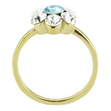 TK3642 - IP Gold(Ion Plating) Stainless Steel Ring with Synthetic Synthetic Glass in Sea Blue - Alamode