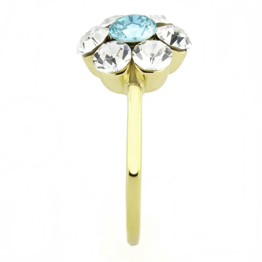 TK3642 - IP Gold(Ion Plating) Stainless Steel Ring with Synthetic Synthetic Glass in Sea Blue - Alamode - Flyclothing LLC