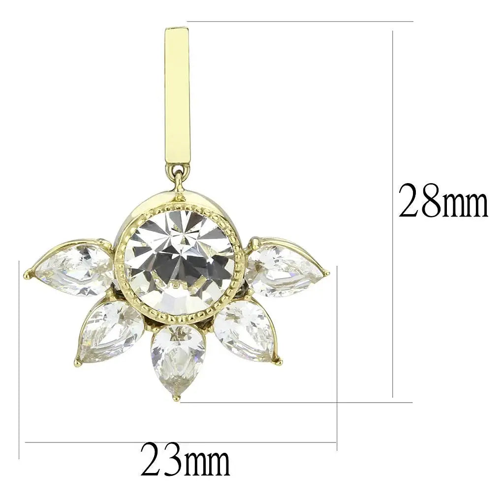 TK3661 - IP Gold(Ion Plating) Stainless Steel Earrings with Top Grade Crystal in Clear - Alamode - Flyclothing LLC