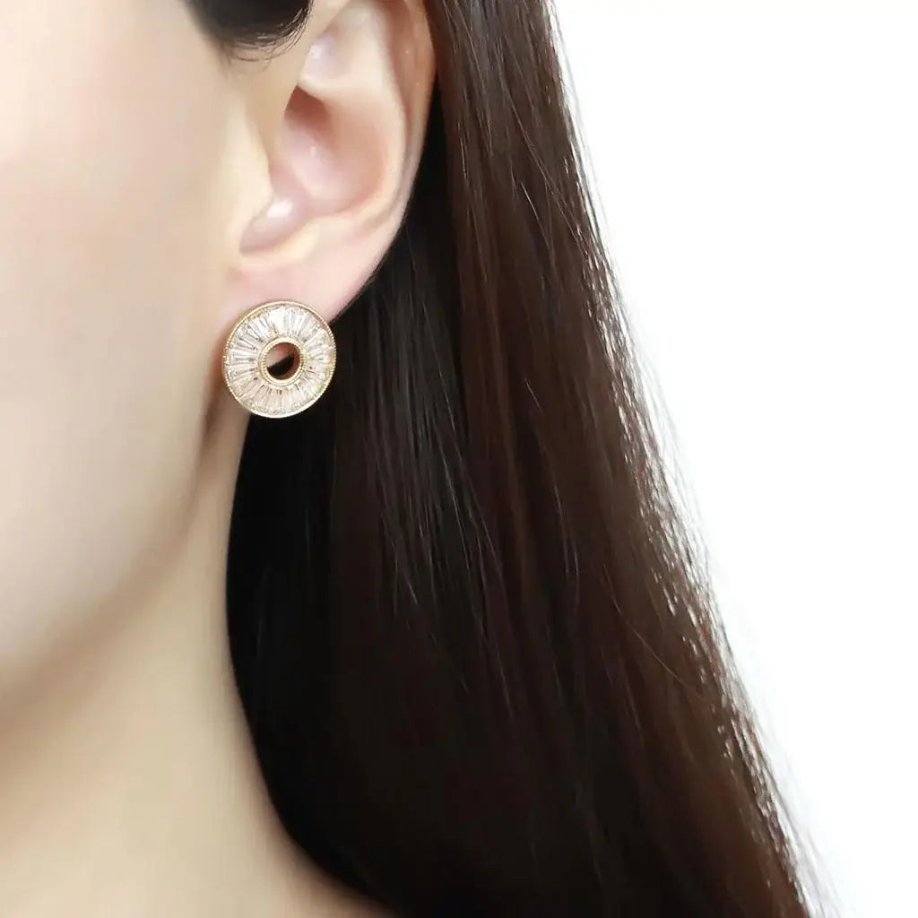 TK3662 - IP Gold(Ion Plating) Stainless Steel Earrings with AAA Grade CZ in Clear - Alamode - Flyclothing LLC