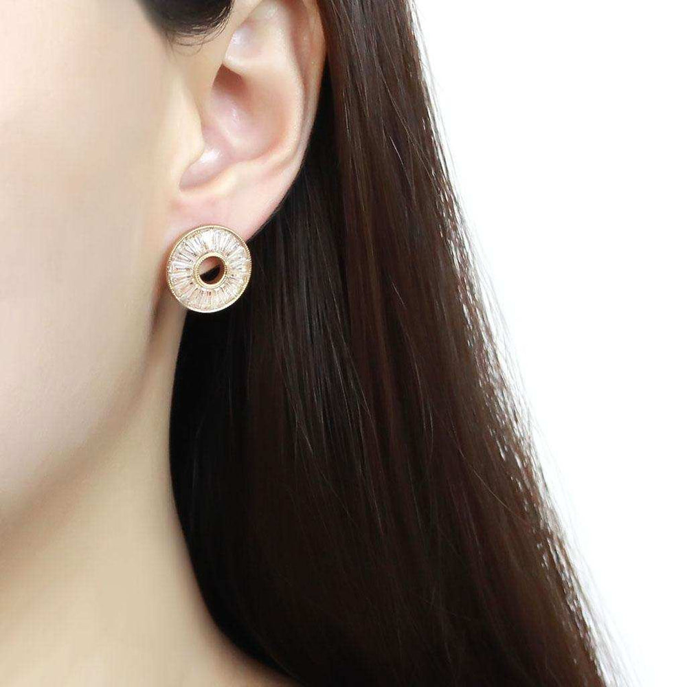 TK3662 - IP Gold(Ion Plating) Stainless Steel Earrings with AAA Grade CZ in Clear - Alamode - Flyclothing LLC