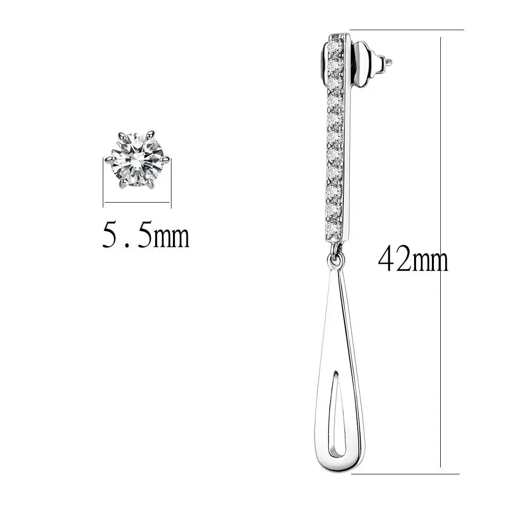 TK3678 - High polished (no plating) Stainless Steel Earrings with AAA Grade CZ in Clear - Alamode - Flyclothing LLC