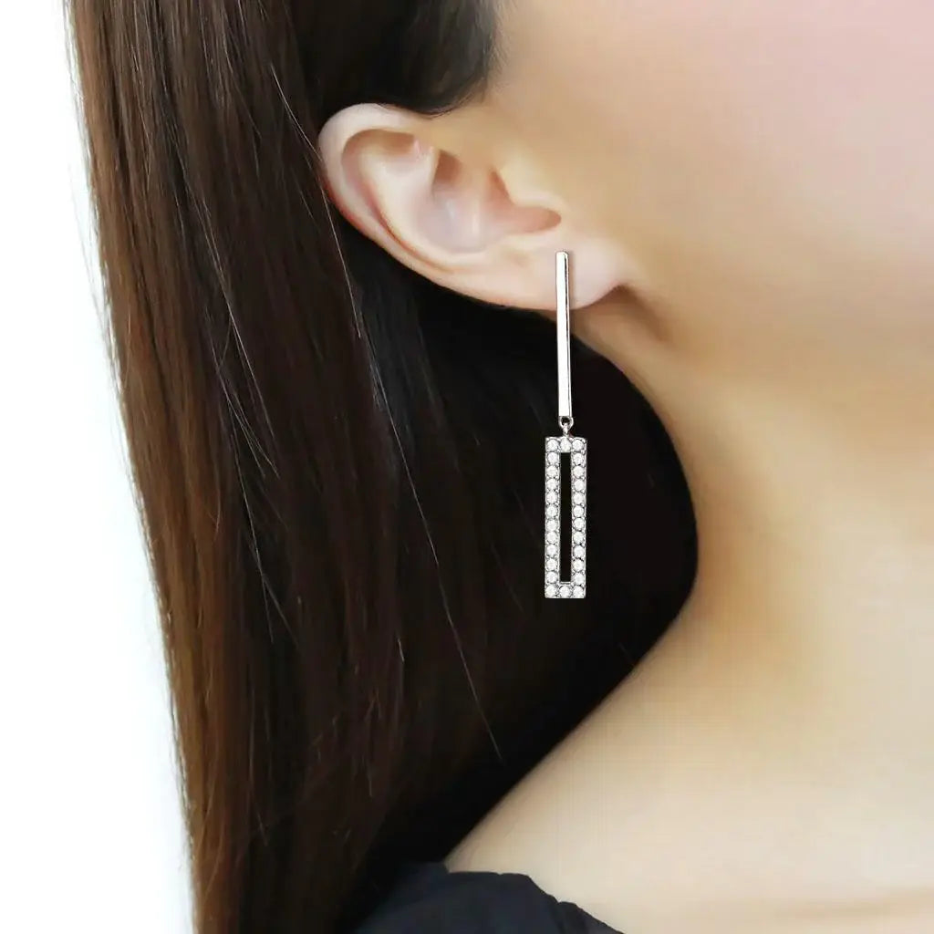 TK3682 - High polished (no plating) Stainless Steel Earrings with AAA Grade CZ in Clear - Alamode - Flyclothing LLC