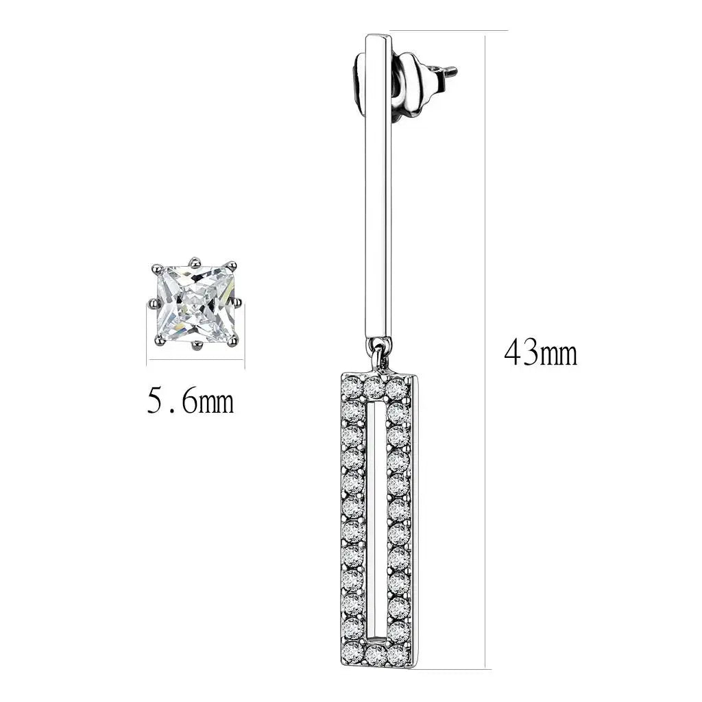 TK3682 - High polished (no plating) Stainless Steel Earrings with AAA Grade CZ in Clear - Alamode - Flyclothing LLC
