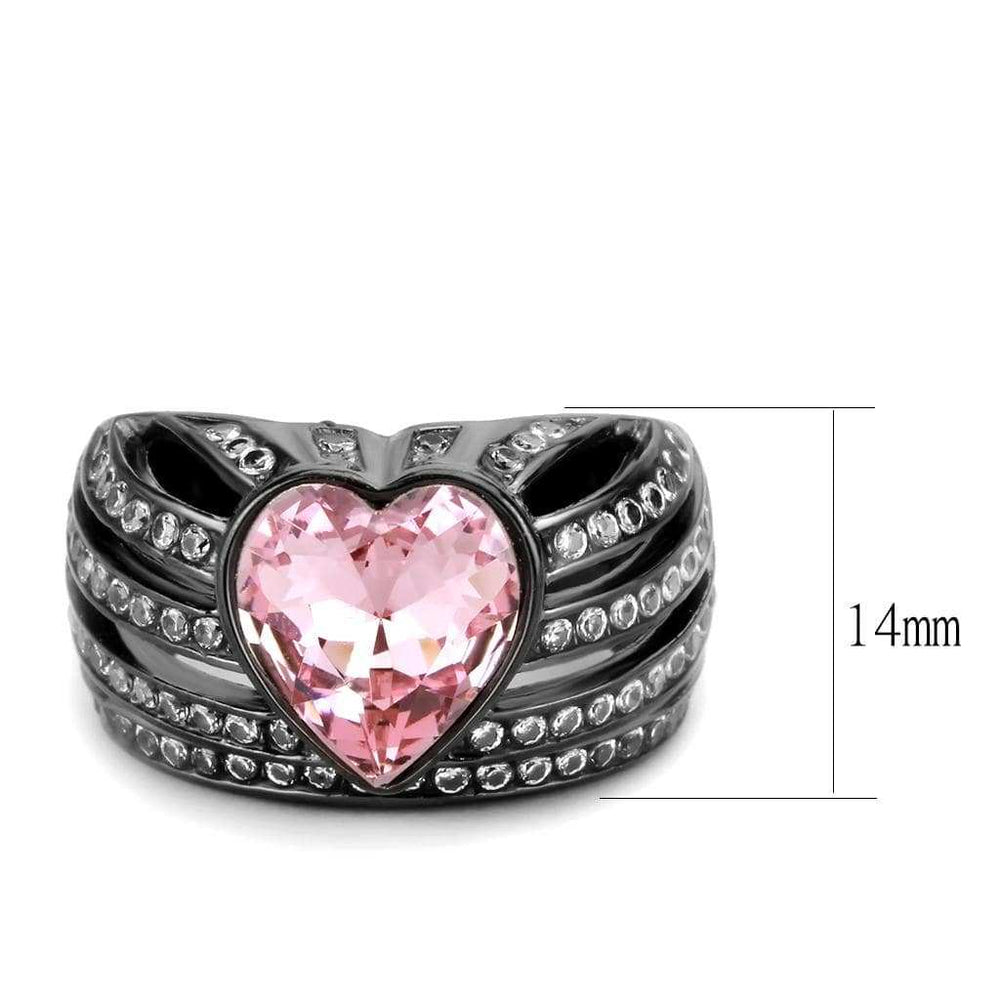TK3686 - IP Black(Ion Plating) Stainless Steel Ring with Top Grade Crystal in Light Rose - Alamode - Flyclothing LLC