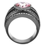 TK3686 - IP Black(Ion Plating) Stainless Steel Ring with Top Grade Crystal  in Light Rose - Alamode