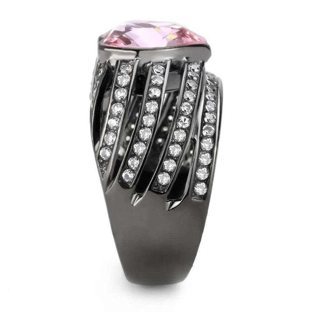 TK3686 - IP Black(Ion Plating) Stainless Steel Ring with Top Grade Crystal in Light Rose - Alamode - Flyclothing LLC