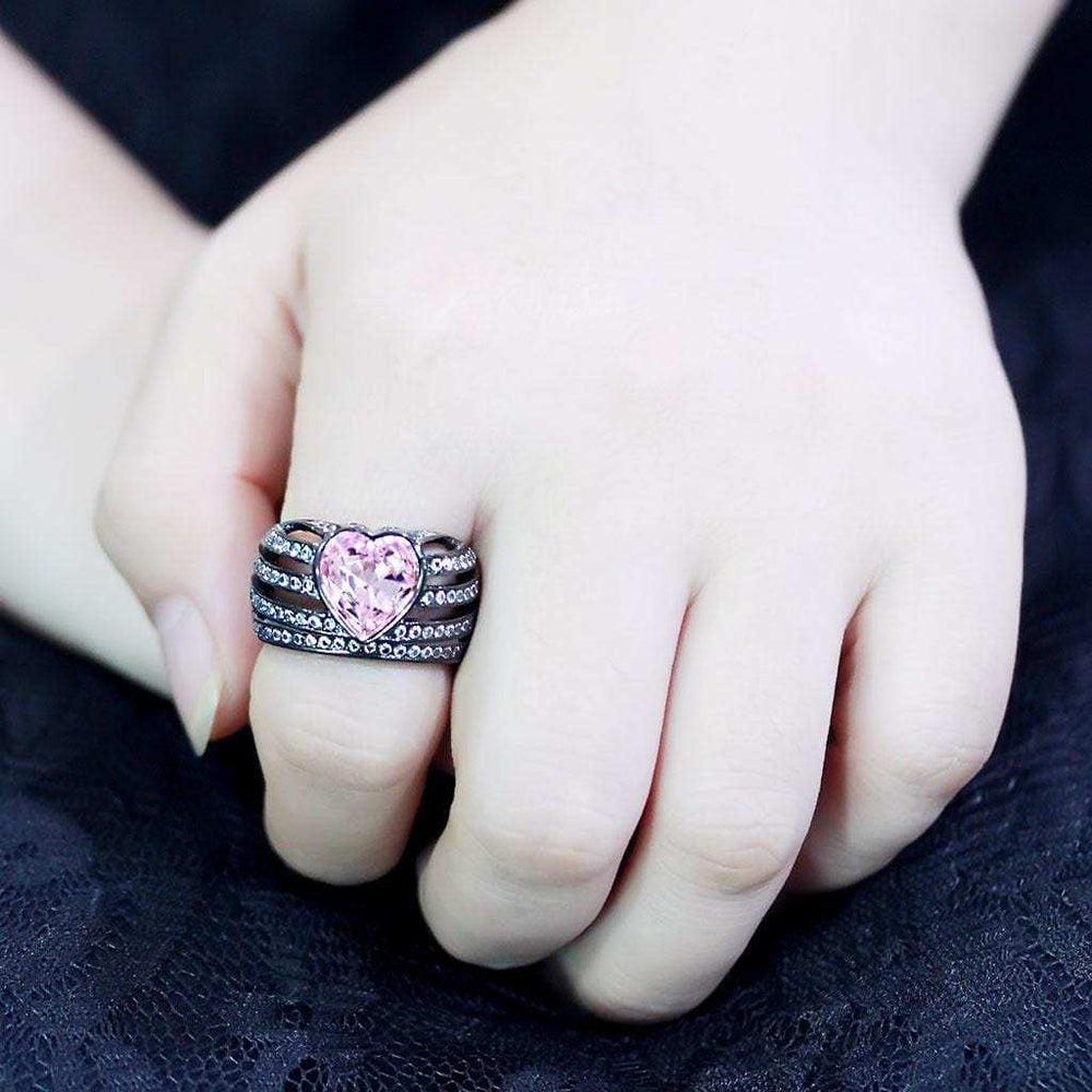 TK3686 - IP Black(Ion Plating) Stainless Steel Ring with Top Grade Crystal in Light Rose - Alamode - Flyclothing LLC