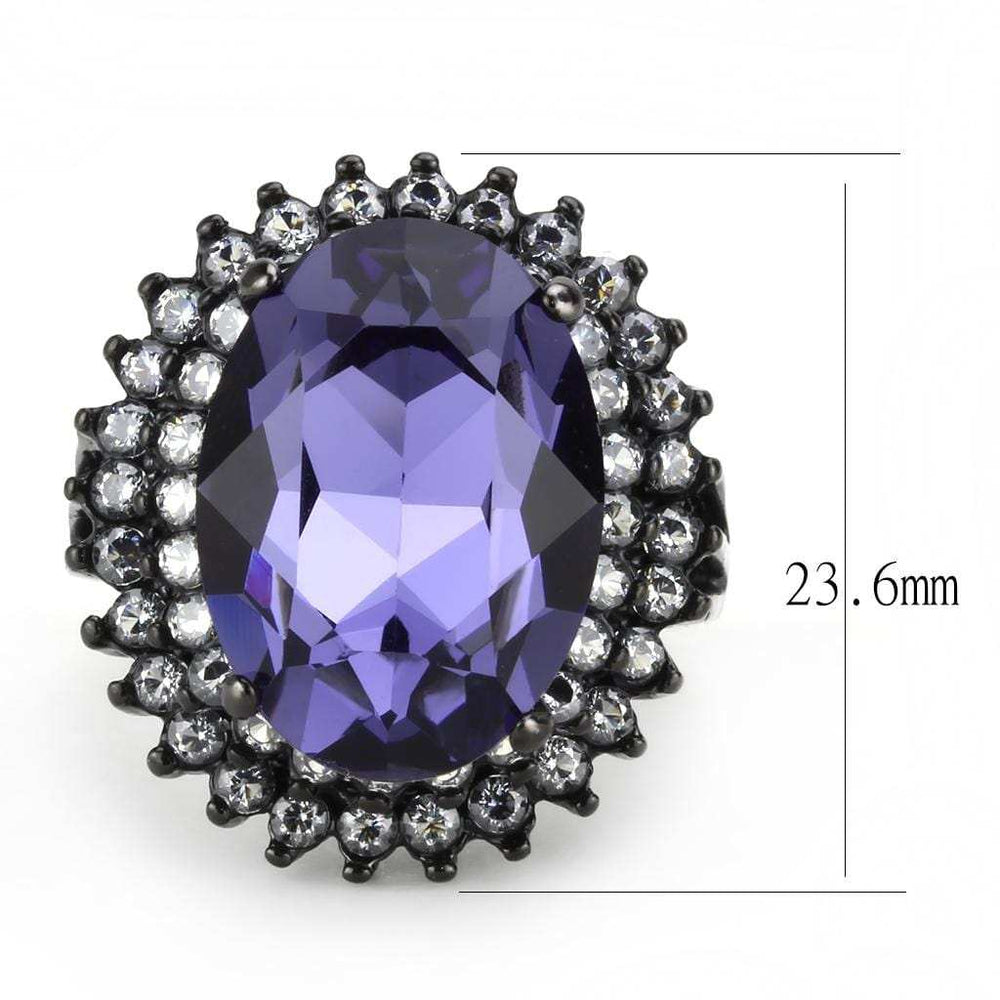 TK3687 - IP Black(Ion Plating) Stainless Steel Ring with Top Grade Crystal in Tanzanite - Alamode - Flyclothing LLC
