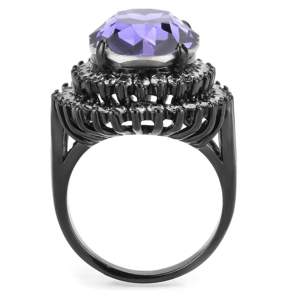 TK3687 - IP Black(Ion Plating) Stainless Steel Ring with Top Grade Crystal in Tanzanite - Alamode - Flyclothing LLC