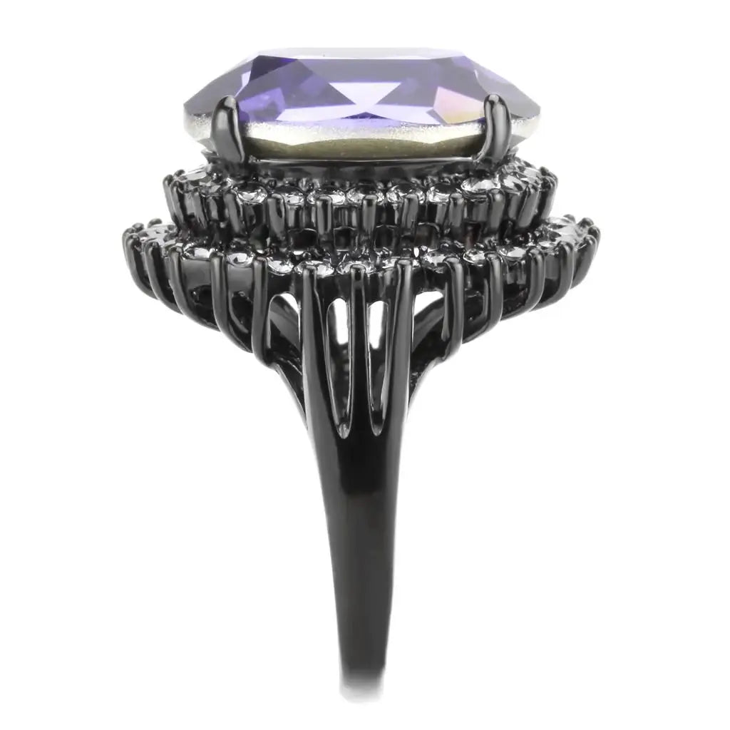 TK3687 - IP Black(Ion Plating) Stainless Steel Ring with Top Grade Crystal in Tanzanite - Alamode - Flyclothing LLC