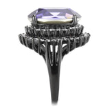 TK3687 - IP Black(Ion Plating) Stainless Steel Ring with Top Grade Crystal  in Tanzanite - Alamode