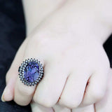 TK3687 - IP Black(Ion Plating) Stainless Steel Ring with Top Grade Crystal in Tanzanite - Alamode - Flyclothing LLC
