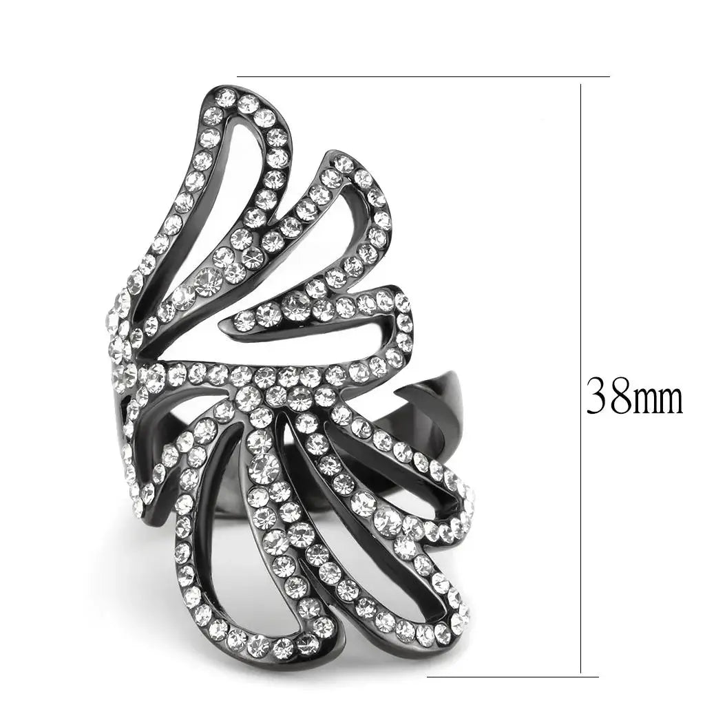 TK3688 - IP Light Black (IP Gun) Stainless Steel Ring with Top Grade Crystal in Clear - Alamode - Flyclothing LLC