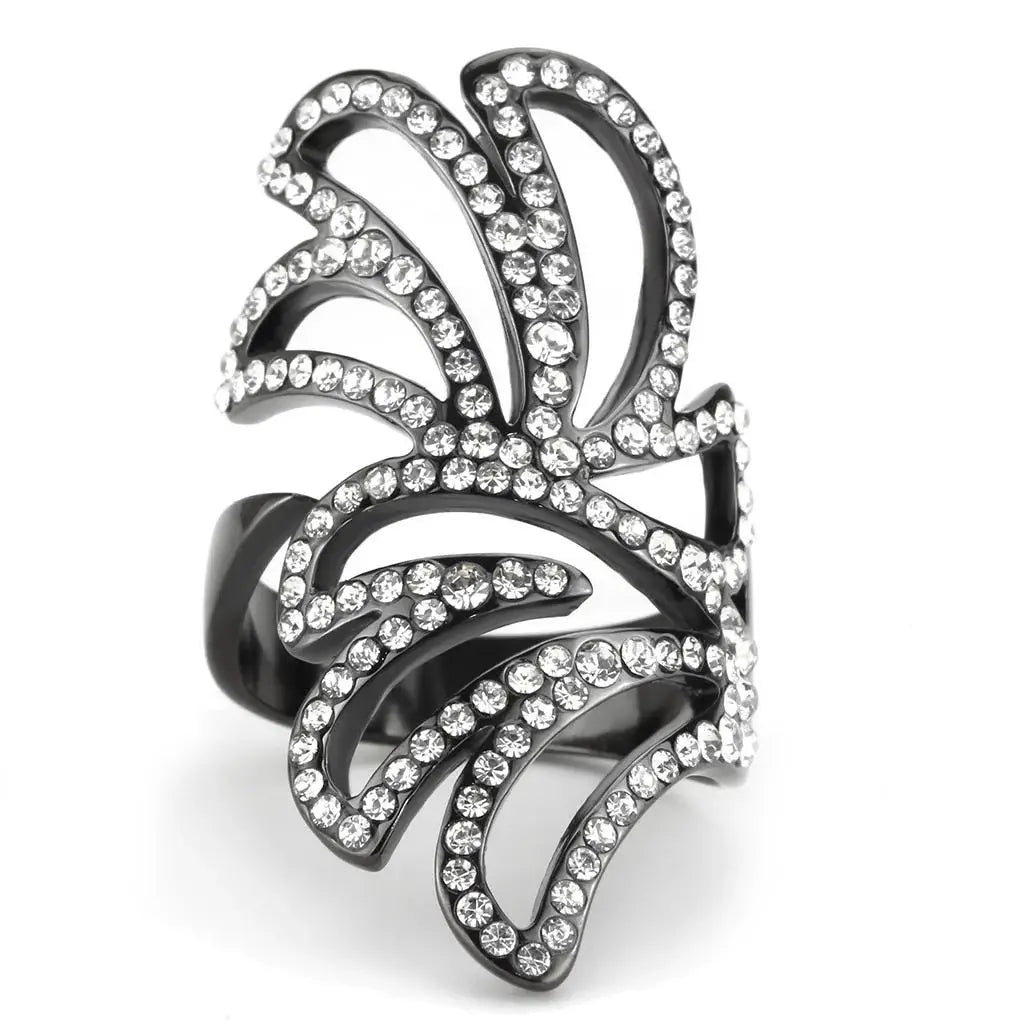 TK3688 - IP Light Black (IP Gun) Stainless Steel Ring with Top Grade Crystal in Clear - Alamode - Flyclothing LLC