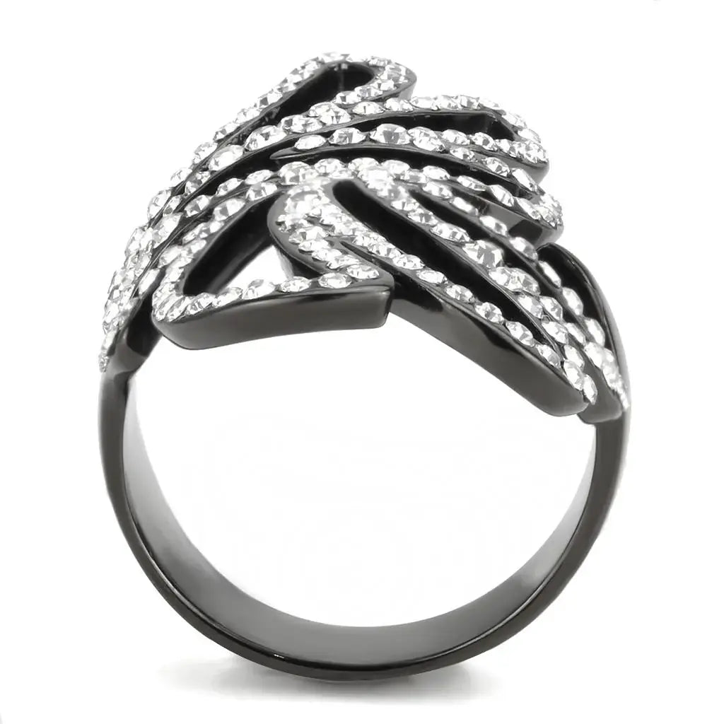 TK3688 - IP Light Black (IP Gun) Stainless Steel Ring with Top Grade Crystal in Clear - Alamode - Flyclothing LLC