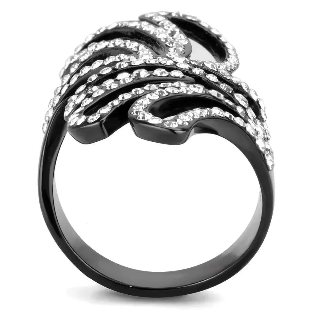 TK3688 - IP Light Black (IP Gun) Stainless Steel Ring with Top Grade Crystal in Clear - Alamode - Flyclothing LLC
