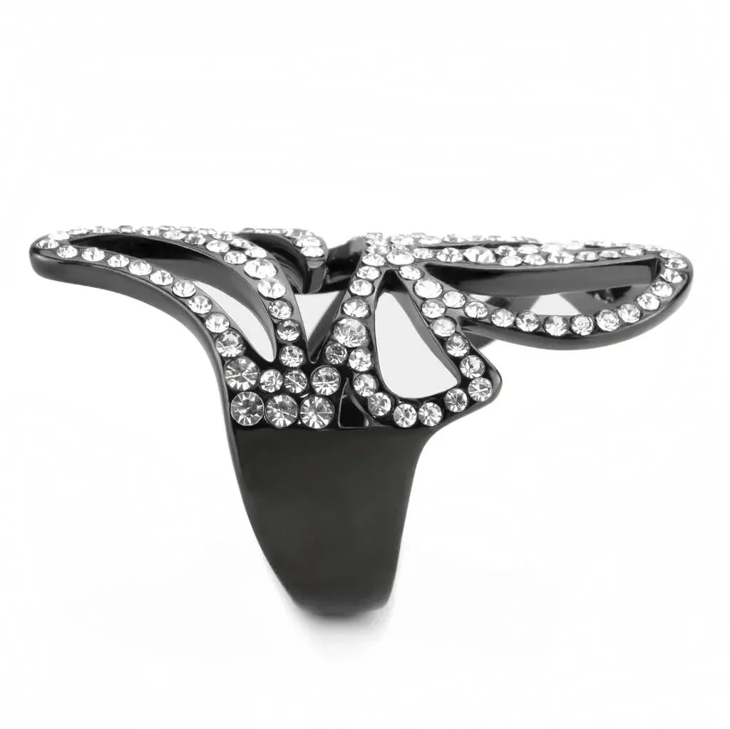 TK3688 - IP Light Black (IP Gun) Stainless Steel Ring with Top Grade Crystal in Clear - Alamode - Flyclothing LLC