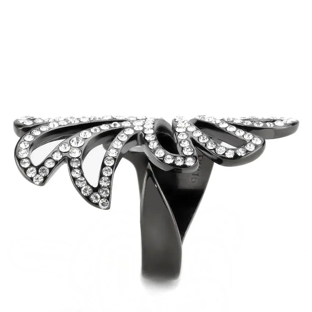 TK3688 - IP Light Black (IP Gun) Stainless Steel Ring with Top Grade Crystal in Clear - Alamode - Flyclothing LLC