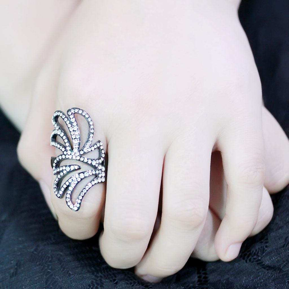 TK3688 - IP Light Black (IP Gun) Stainless Steel Ring with Top Grade Crystal in Clear - Alamode - Flyclothing LLC