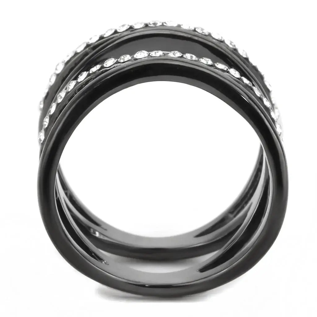 TK3689 - IP Light Black (IP Gun) Stainless Steel Ring with Top Grade Crystal in Clear - Alamode - Flyclothing LLC