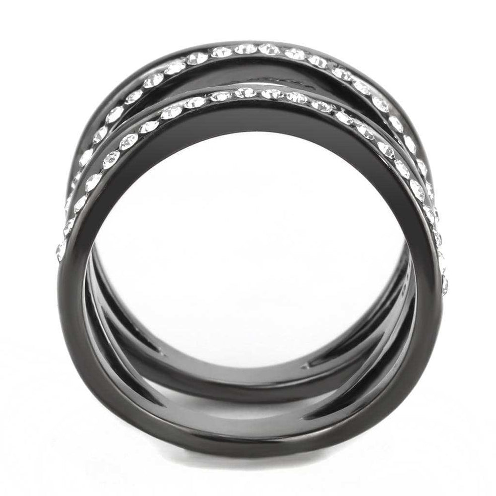 TK3689 - IP Light Black (IP Gun) Stainless Steel Ring with Top Grade Crystal in Clear - Alamode - Flyclothing LLC